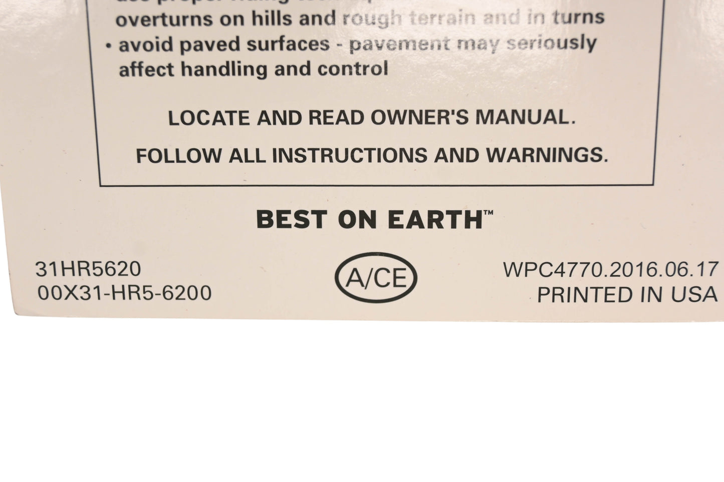 New OEM Honda 31HR5620, 00X31-HR5-6200 2017 TRX500FM6 4x4 Fourtrax Foreman Rubicon Owner's Manual NOS