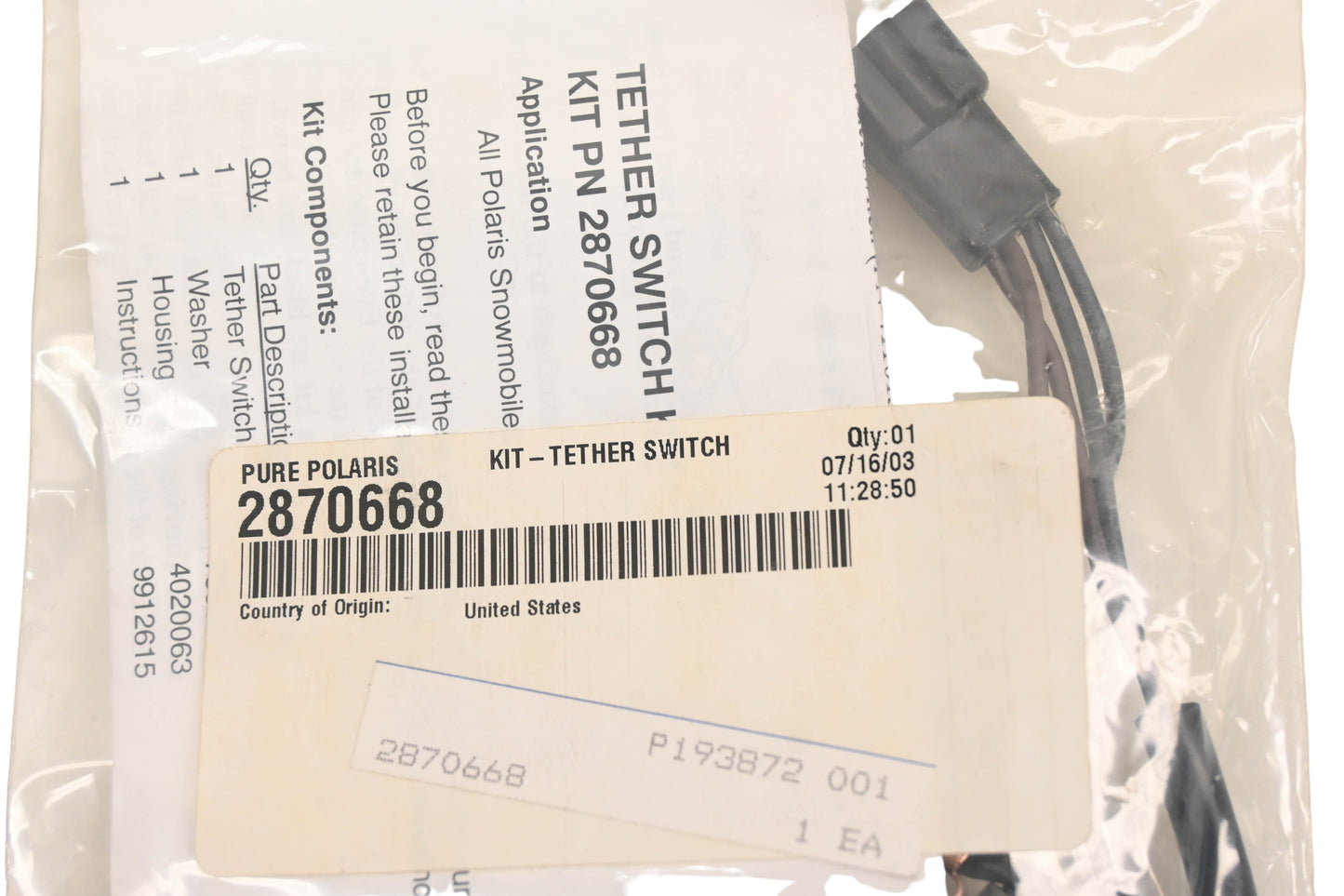 New OEM Polaris 2870668 Tether Switch Kit NOS