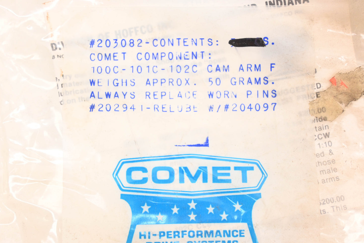 Comet 203082 F Clutch Cam Weight Kit NOS