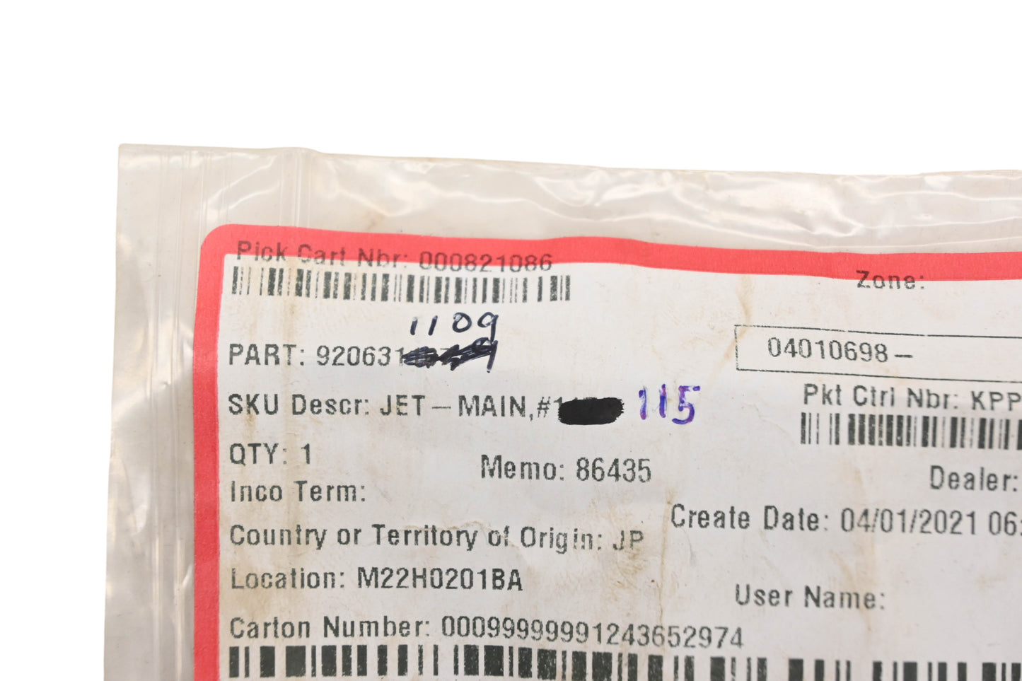 New OEM Kawasaki 92063-1109 Main Jet #115 NOS