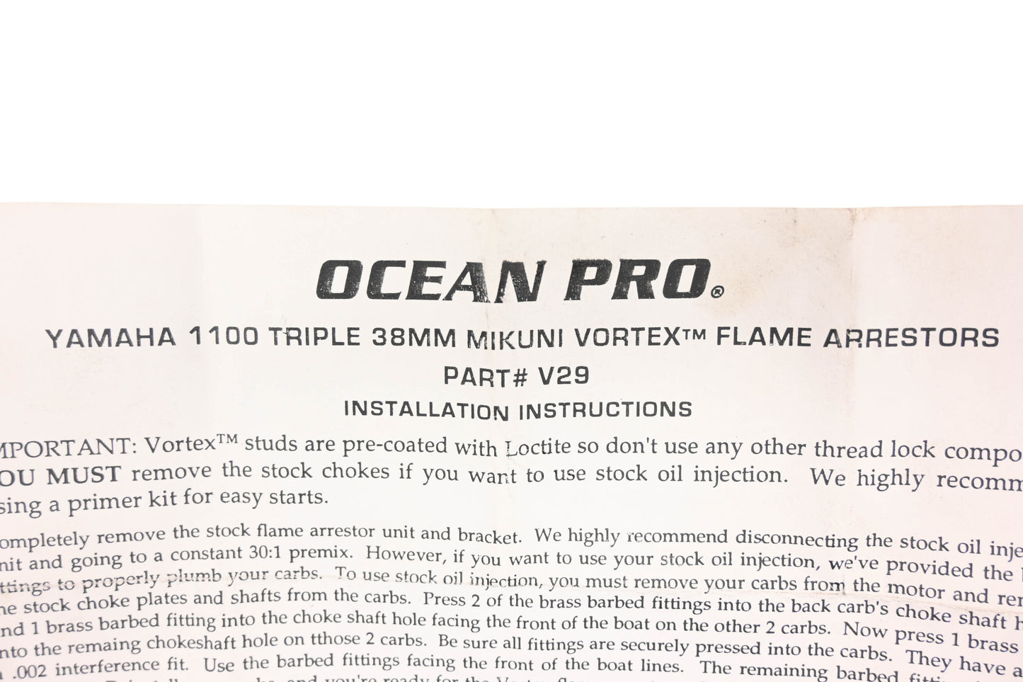 Ocean Pro V29 Flame Arrestor Kit fits Yamaha 1100 Triple NOS