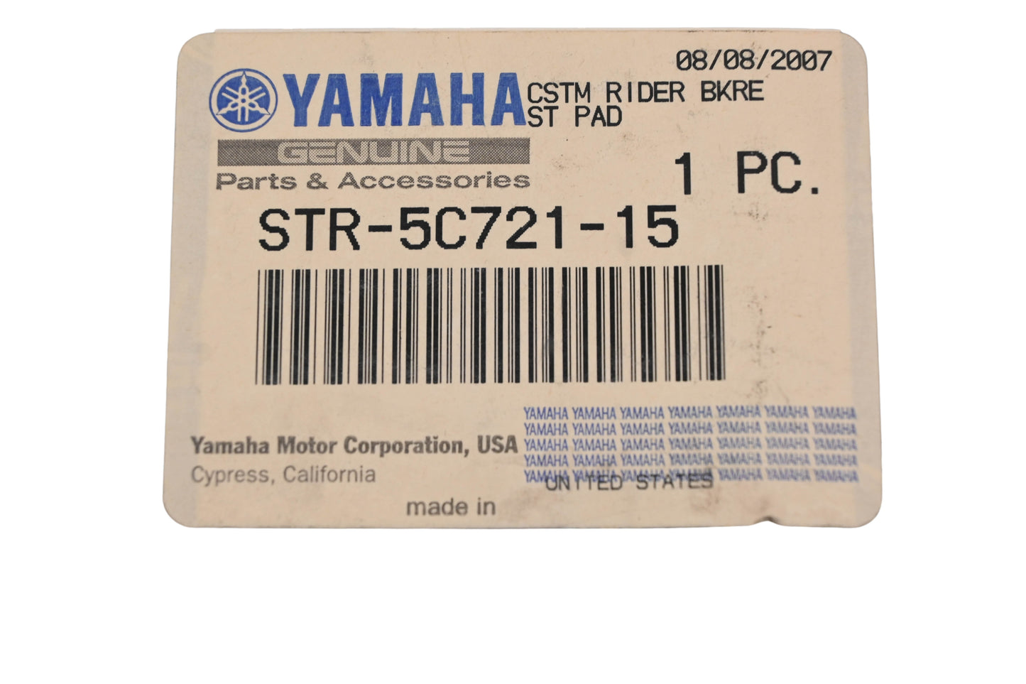 New OEM Yamaha STR-5C721-15-00, STR-5C721-15 Custom Rider Backrest Pad NOS