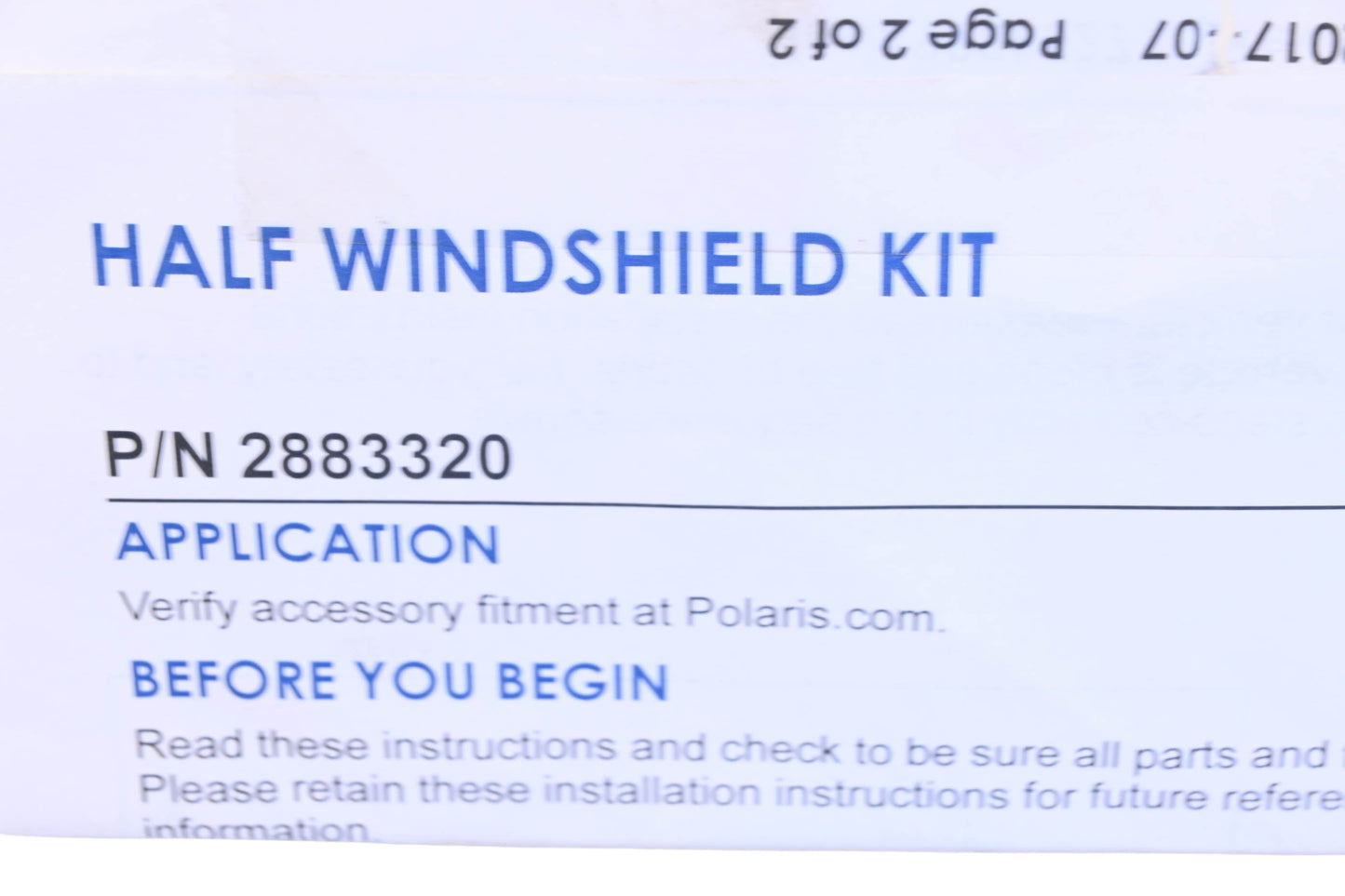 New OEM Polaris 2883320 Half Windshield NOS