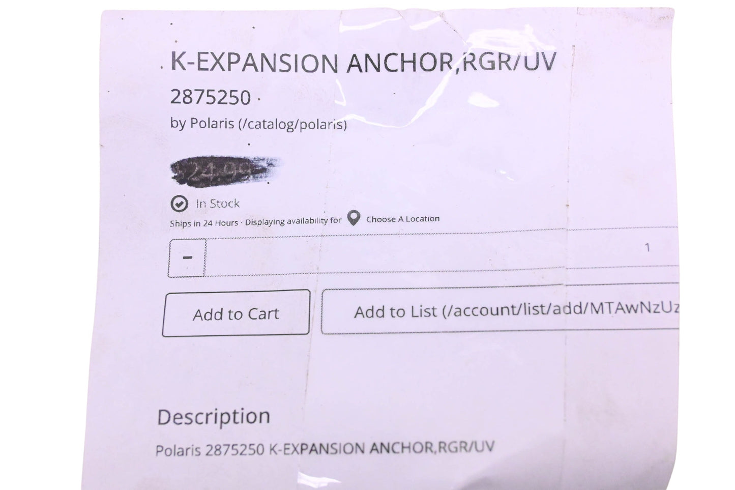 New OEM Polaris 2875250 Anchor Expansion Kit NOS