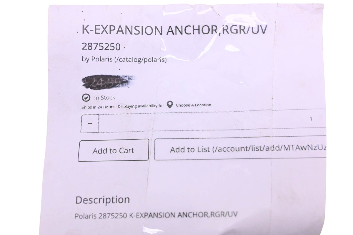 New OEM Polaris 2875250 Anchor Expansion Kit NOS