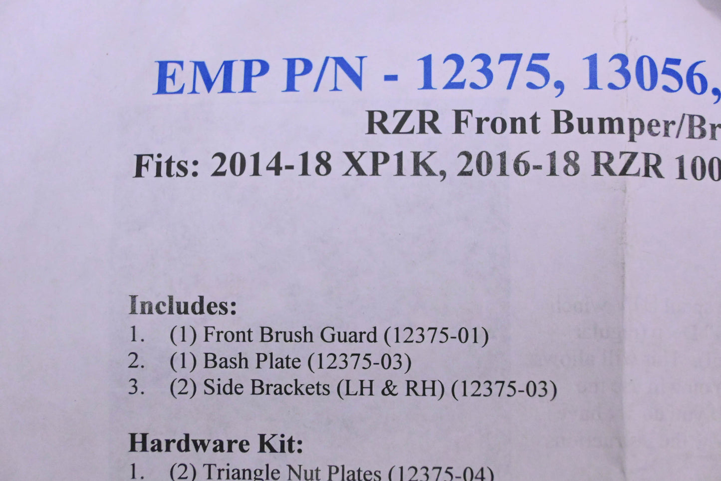 Extreme Metal Products 12375-01 Bash Plate & Hardware NOS