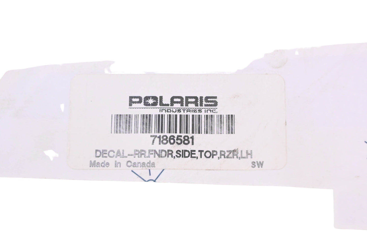 New OEM Polaris 7186581 Left Side Rear Fender RZR Decal NOS