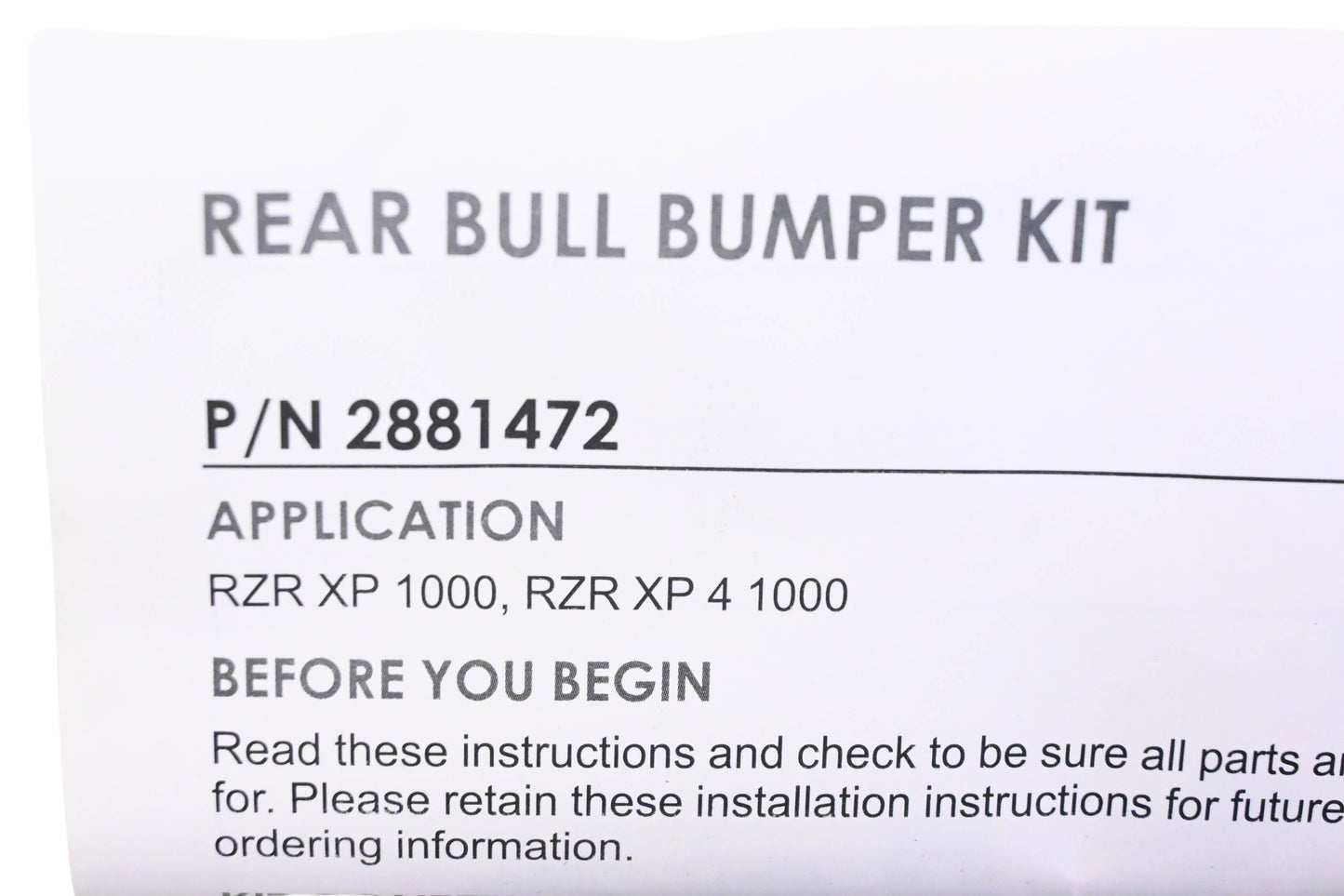 New OEM Polaris 2881472-458 Black Rear Bull Bumper Kit NOS