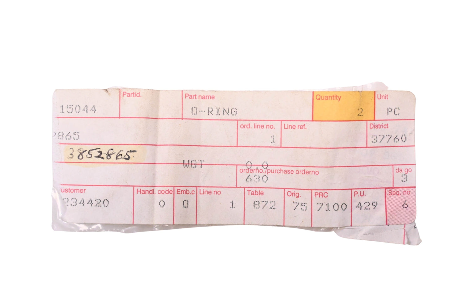 Volvo Penta 3852865 O-Ring NOS