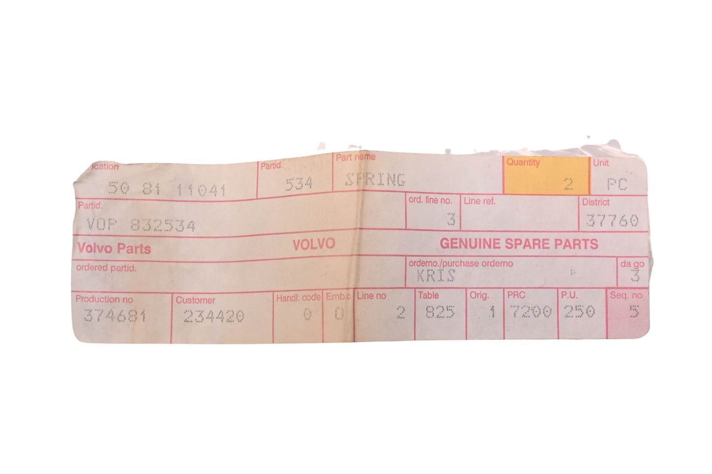 Volvo-Penta 832534 Spring NOS