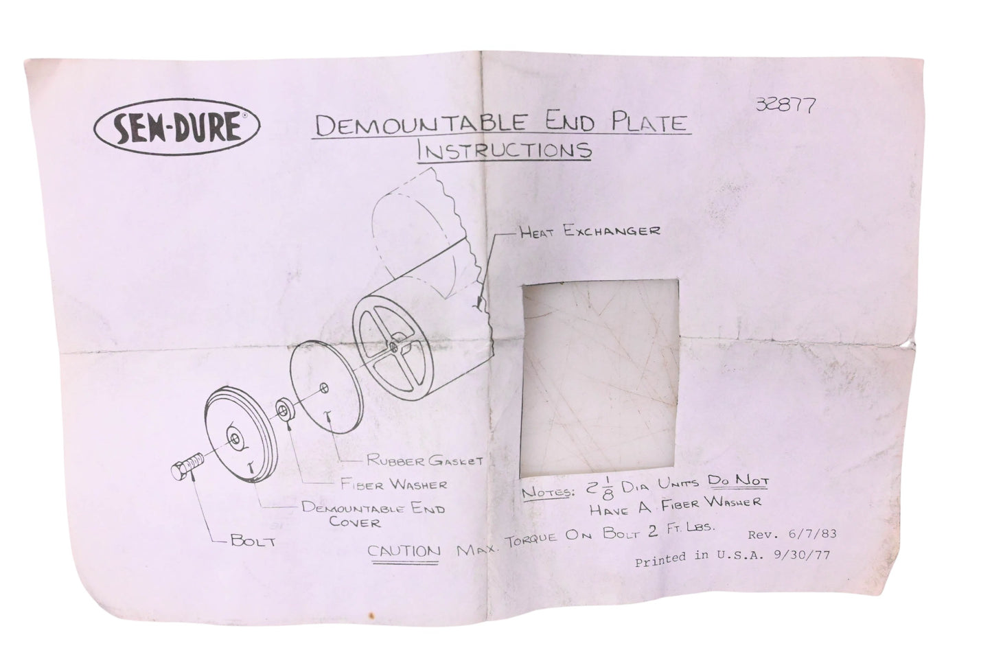 Sen-Dure 32877 Heat Exchanger End Plate Assembly NOS