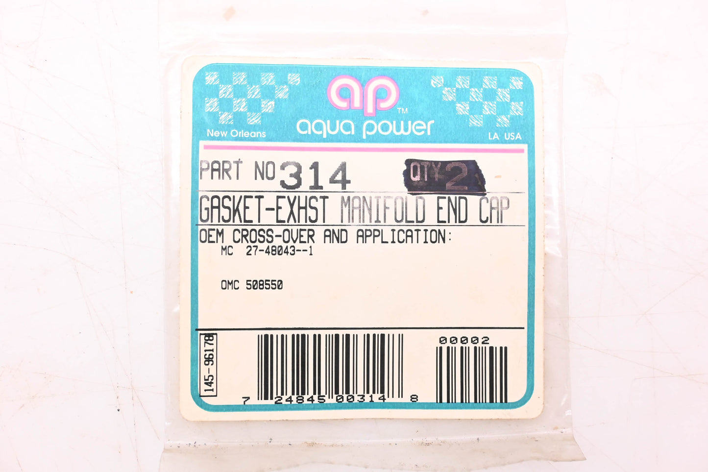 Aqua Power AP-314, 508550 End Cap Gaskets Qty 2 NOS