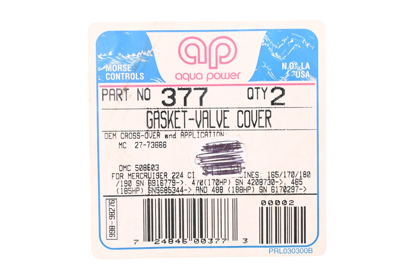 Aqua Power 508603 Valve Cover Gasket Kit NOS