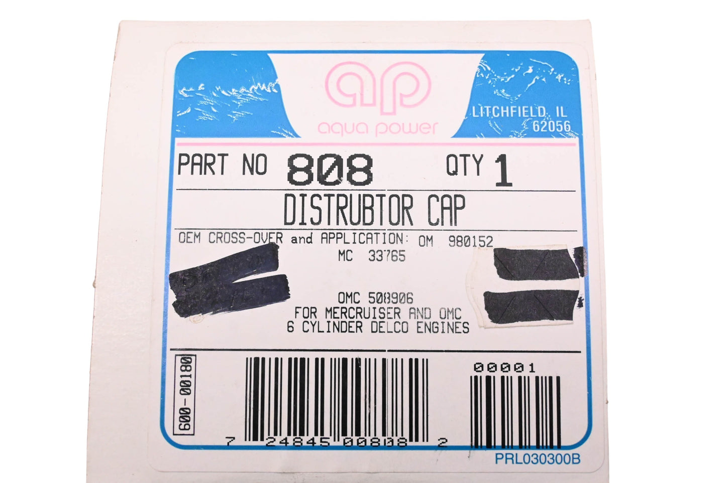 Aqua Power 808, 508906 Distributor Cap NOS