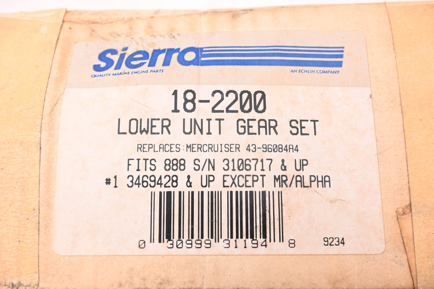 Sierra 18-2200 Lower Gear Kit NOS