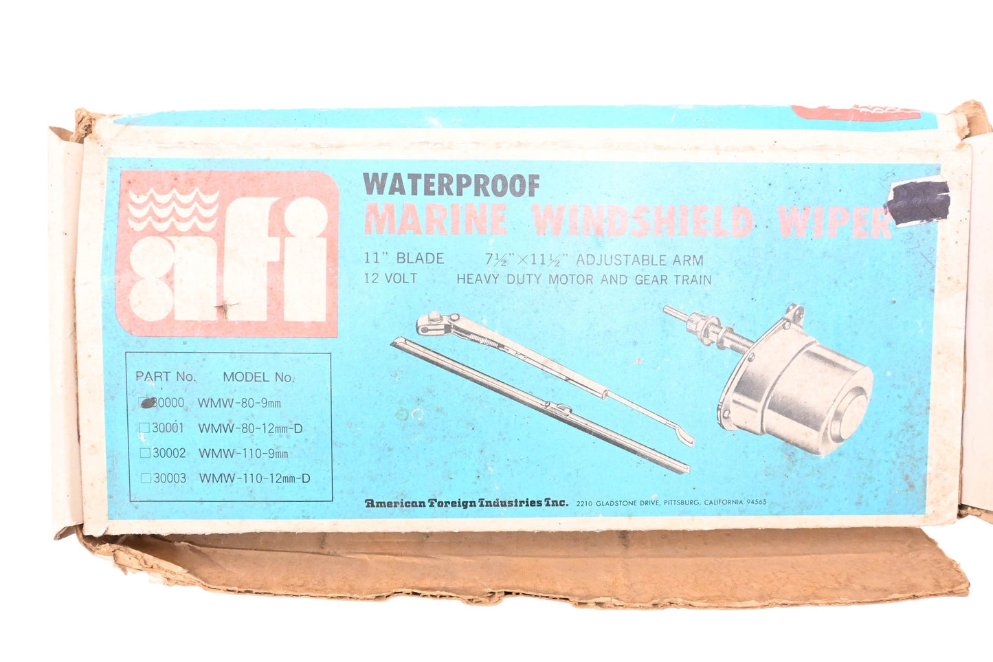 AFI 30000, 035028300009 Waterproof Marine Windshield Wiper Kit NOS