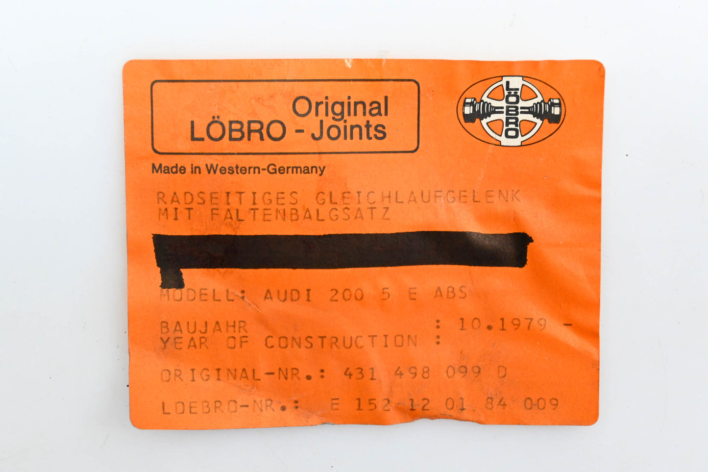 Lobro 437407311A, E152120184009, 431498099D CV Joint NOS