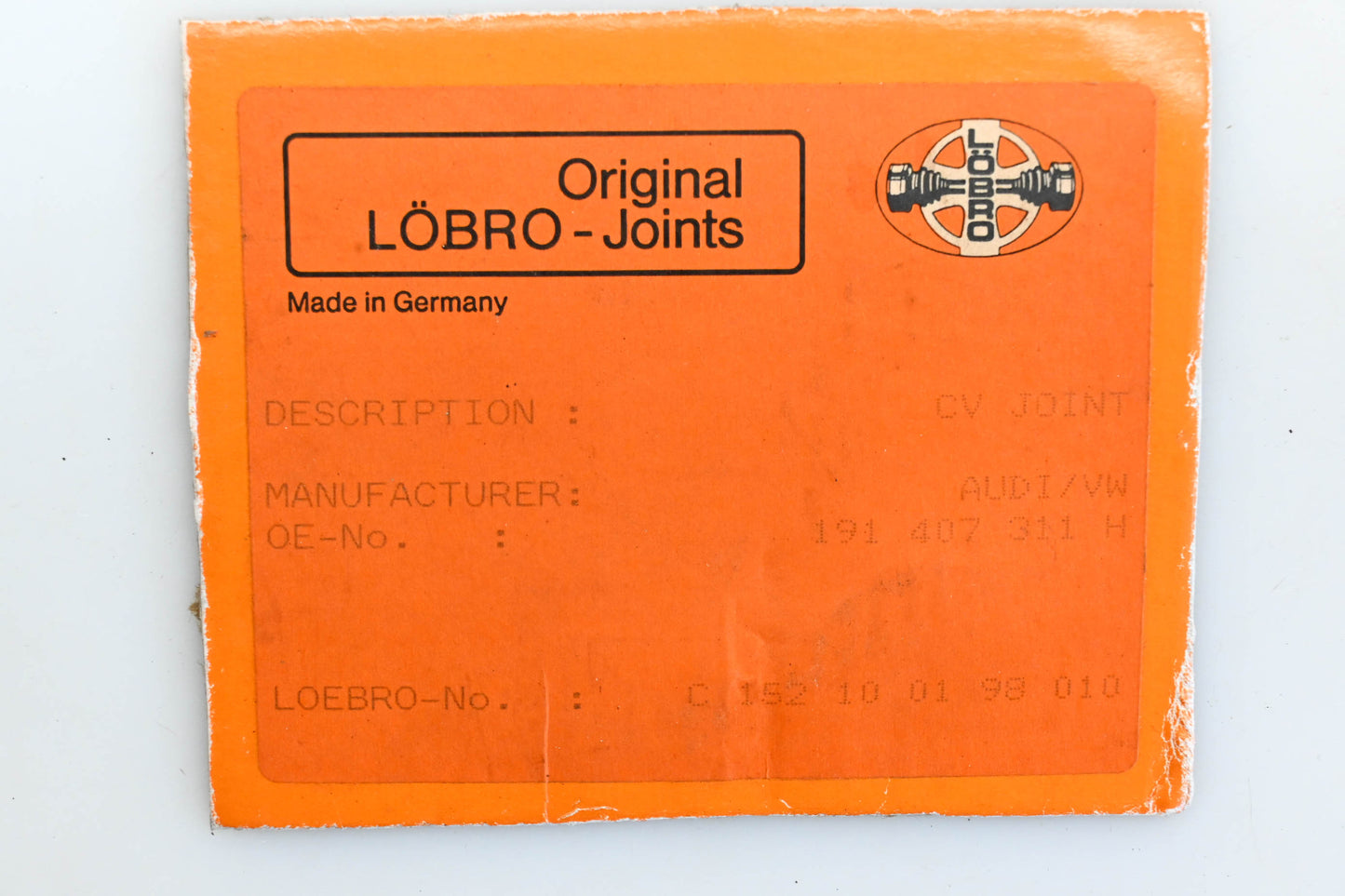 Lobro C152100198010, 191407311H, C152100198015 CV Joint Kit NOS