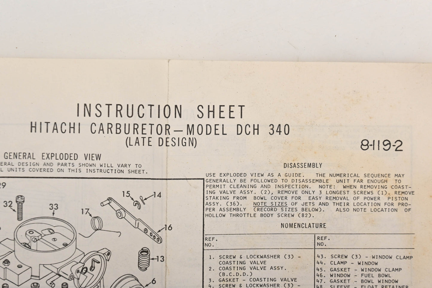 Hitatchi DCH-340, 8-119-2, 321C Carburetor Repair Kit NOS