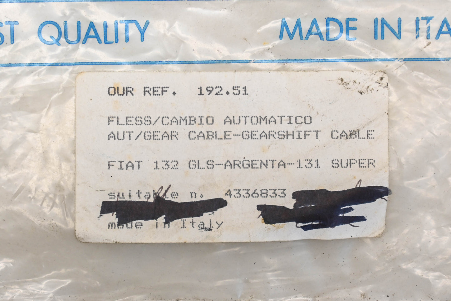 Cofle 4336833, 192.51 Fiat 132 Kickdown Cable NOS