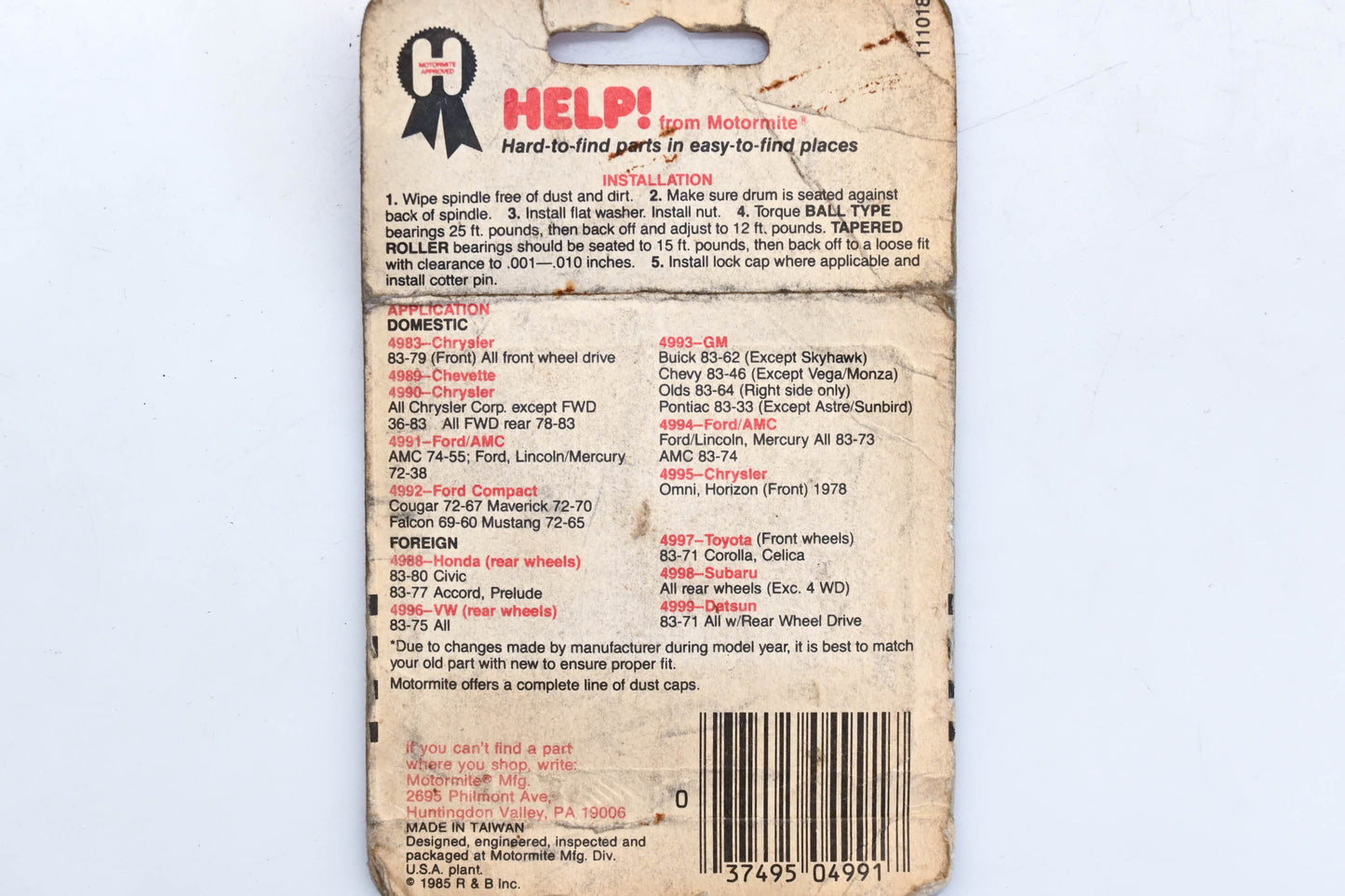 Motormite 04991 Spindle Lock Nut Kit NOS