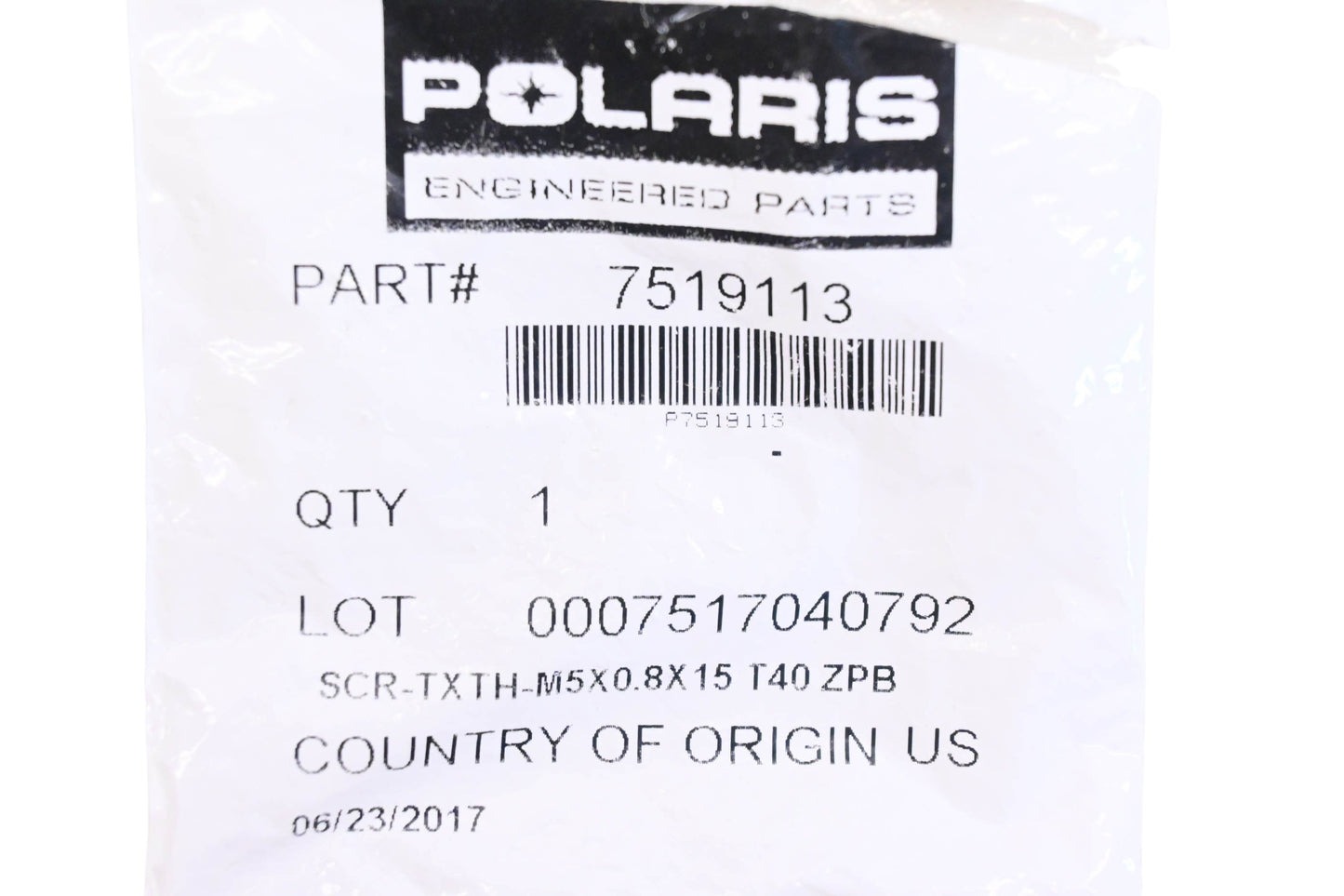 New OEM Polaris 7519113 Screw NOS