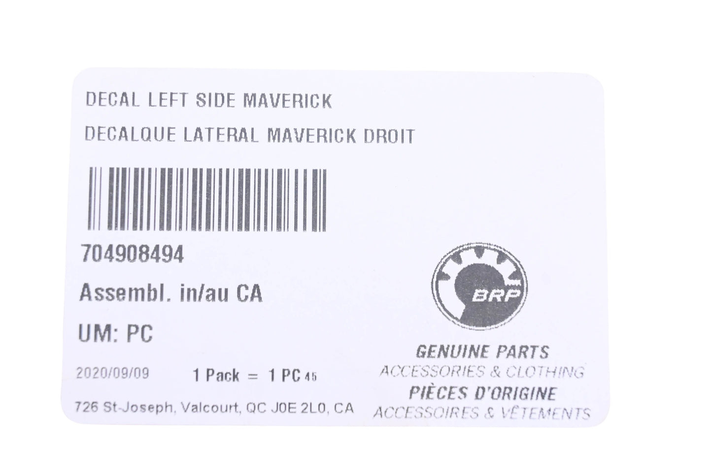Aftermarket 704908494 Left Side Maverick Decal NOS