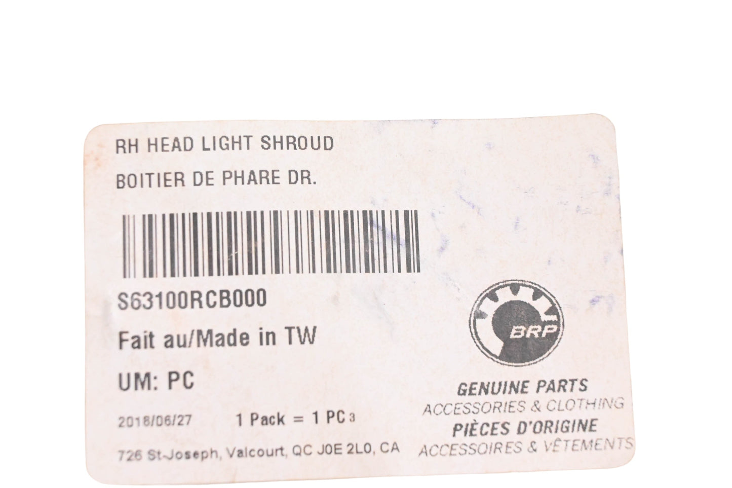 Aftermarket S63100RCB000 Right Hand Head Light Shroud NOS