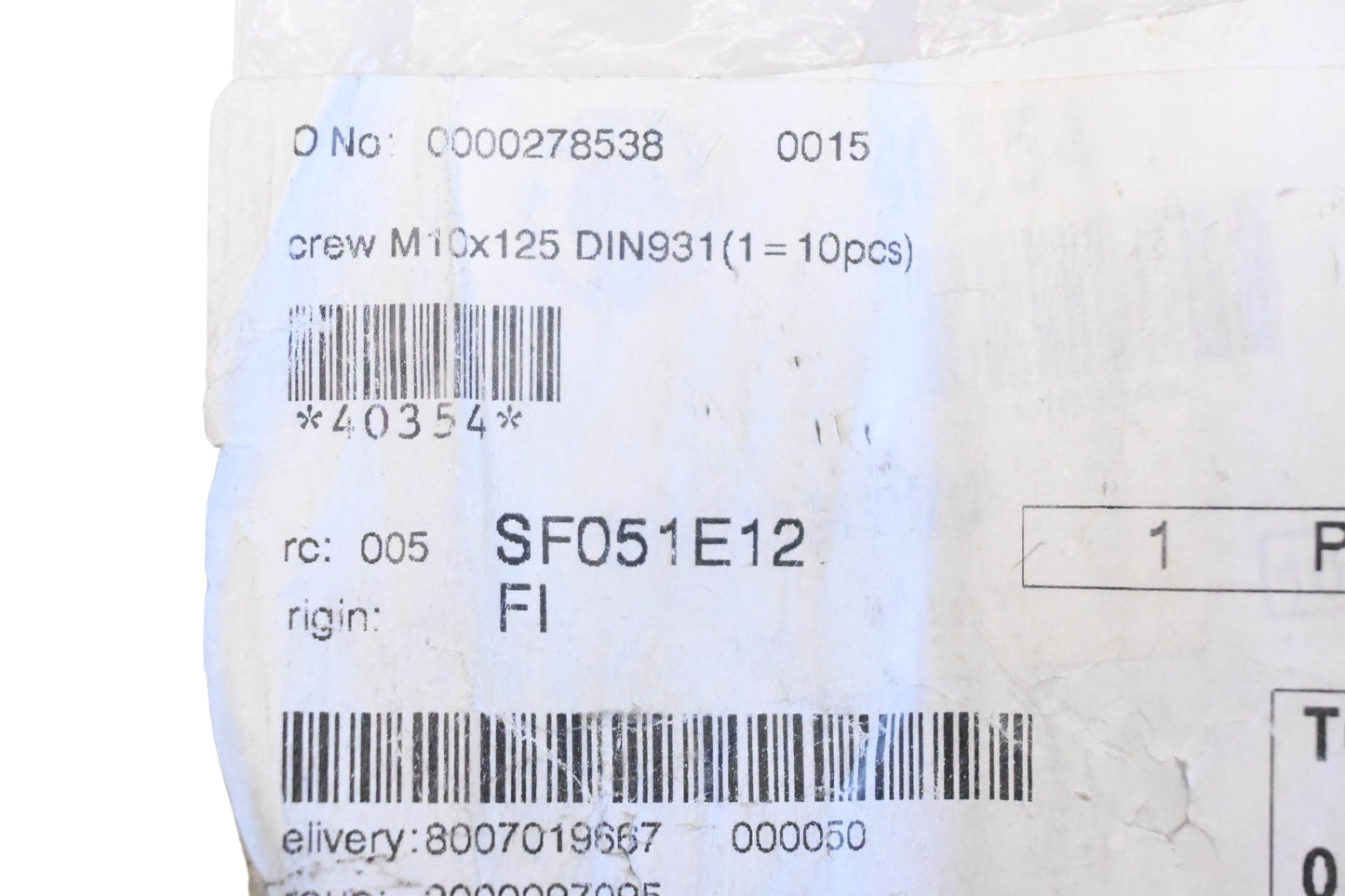 Aftermarket 40354, 278538 Screw M10x125 NOS