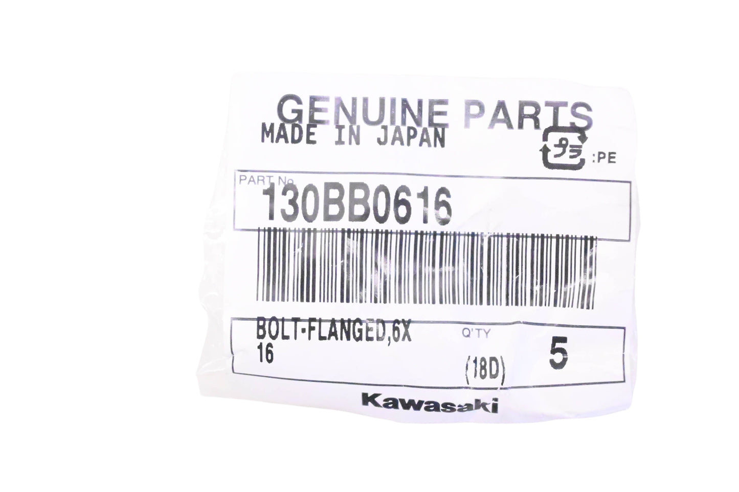 New OEM Kawasaki 130BB0616 Flanged Bolt NOS