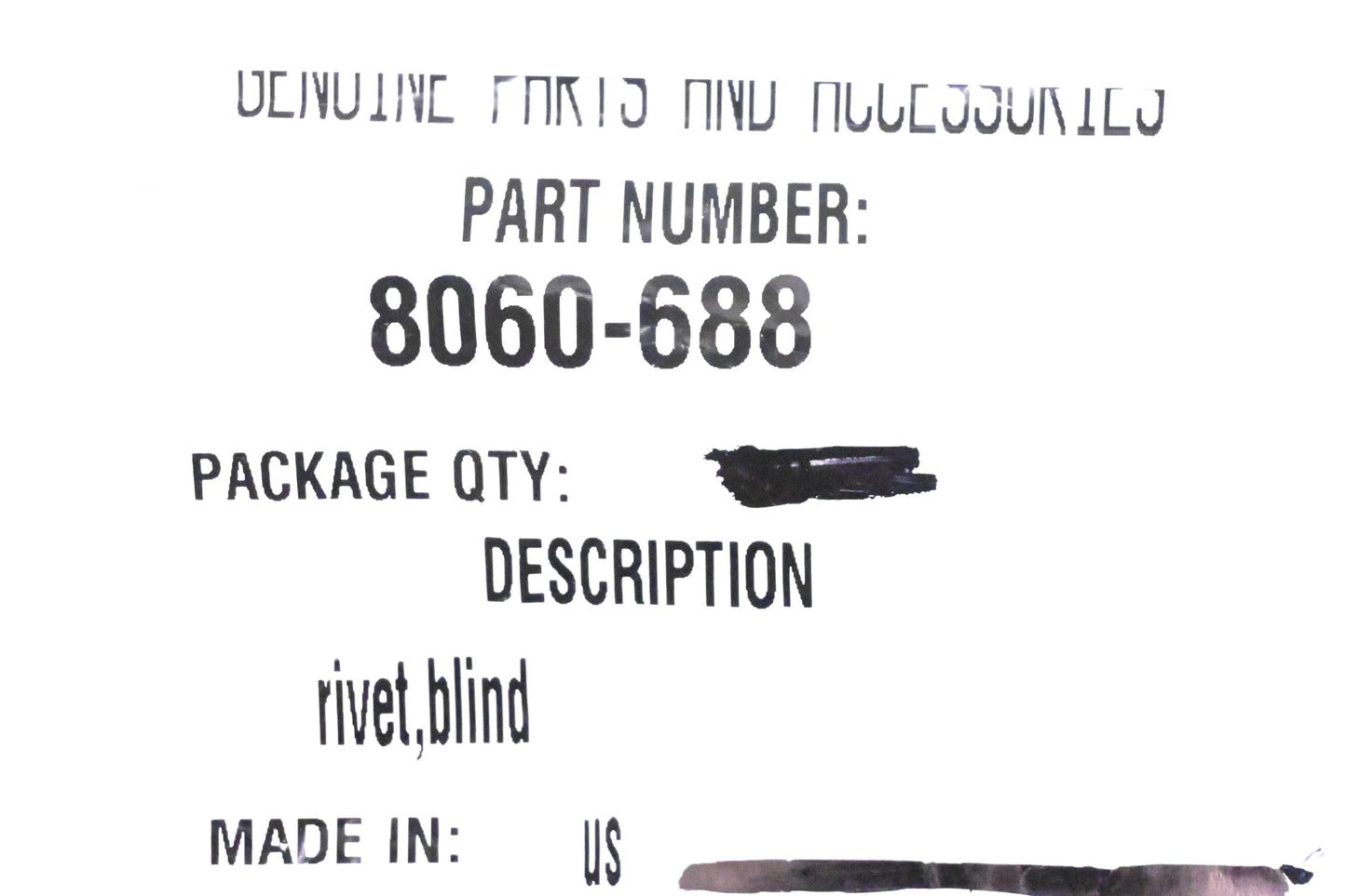 New OEM Arctic Cat 8060-688 Rivet NOS