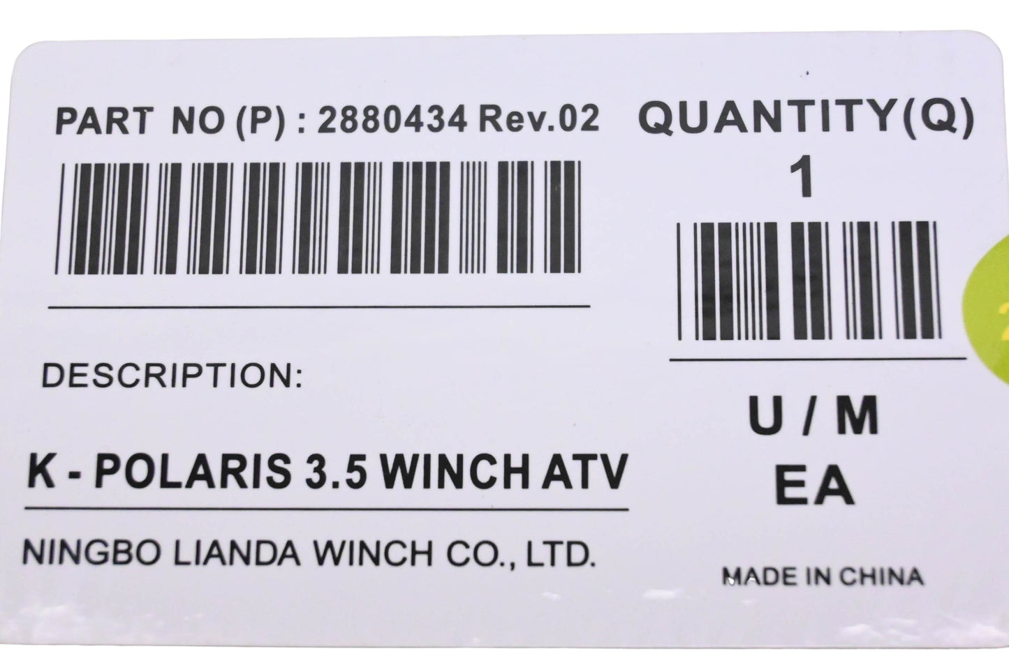 New OEM Polaris 2880434 Heavy Duty 3500lb Winch NOS