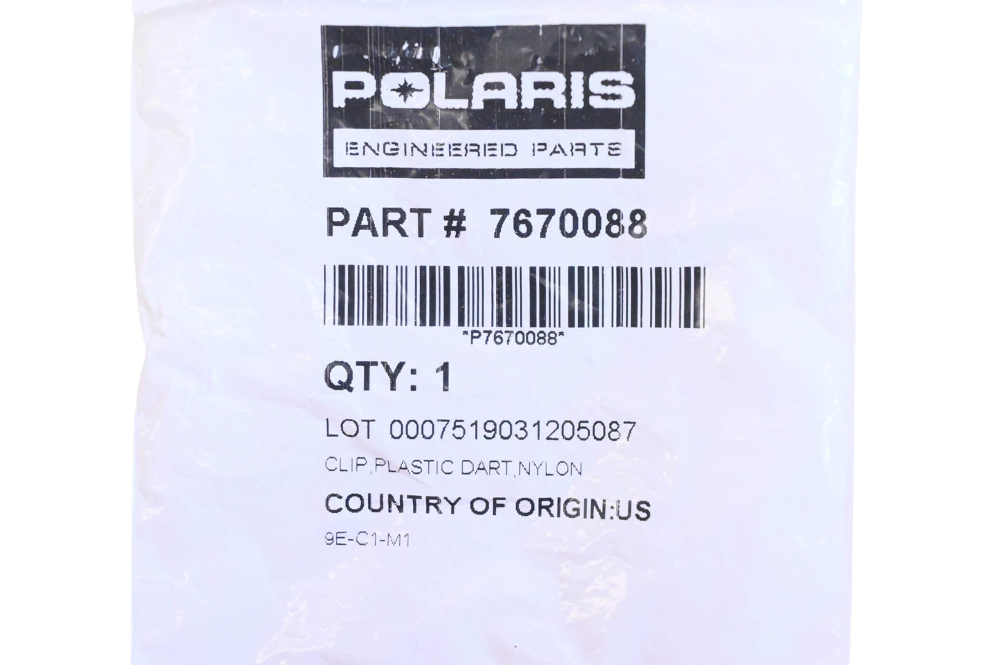 New OEM Polaris 7670088 Plastic Clip NOS