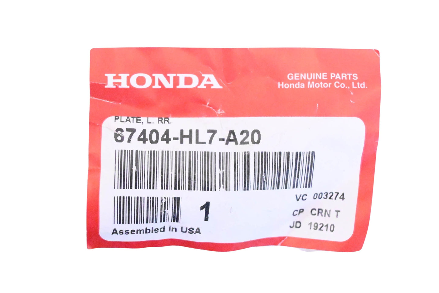 New OEM Honda 67404-HL7-A20 Rear Door Plate NOS