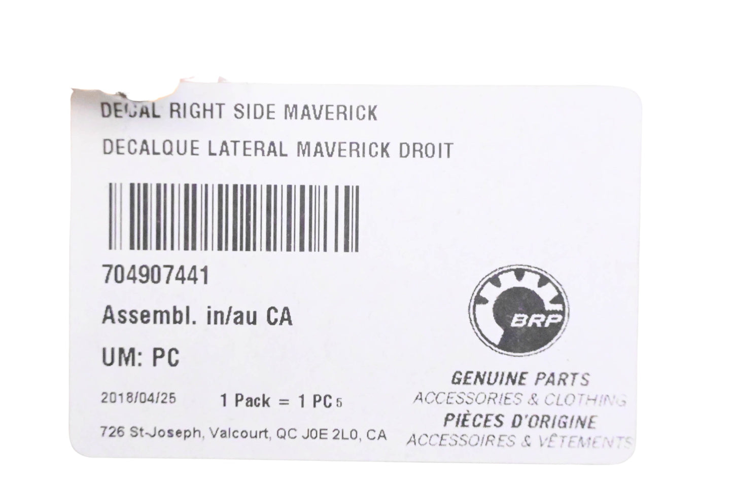 Aftermarket 704907441 Right Side Maverick Decal NOS