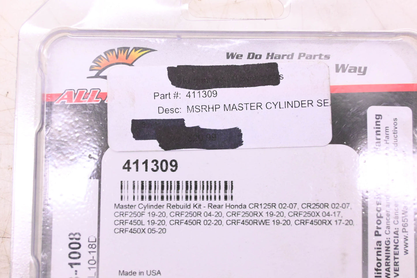 All Balls 411309, 18-1008 Master Cylinder Rebuild Kit NOS