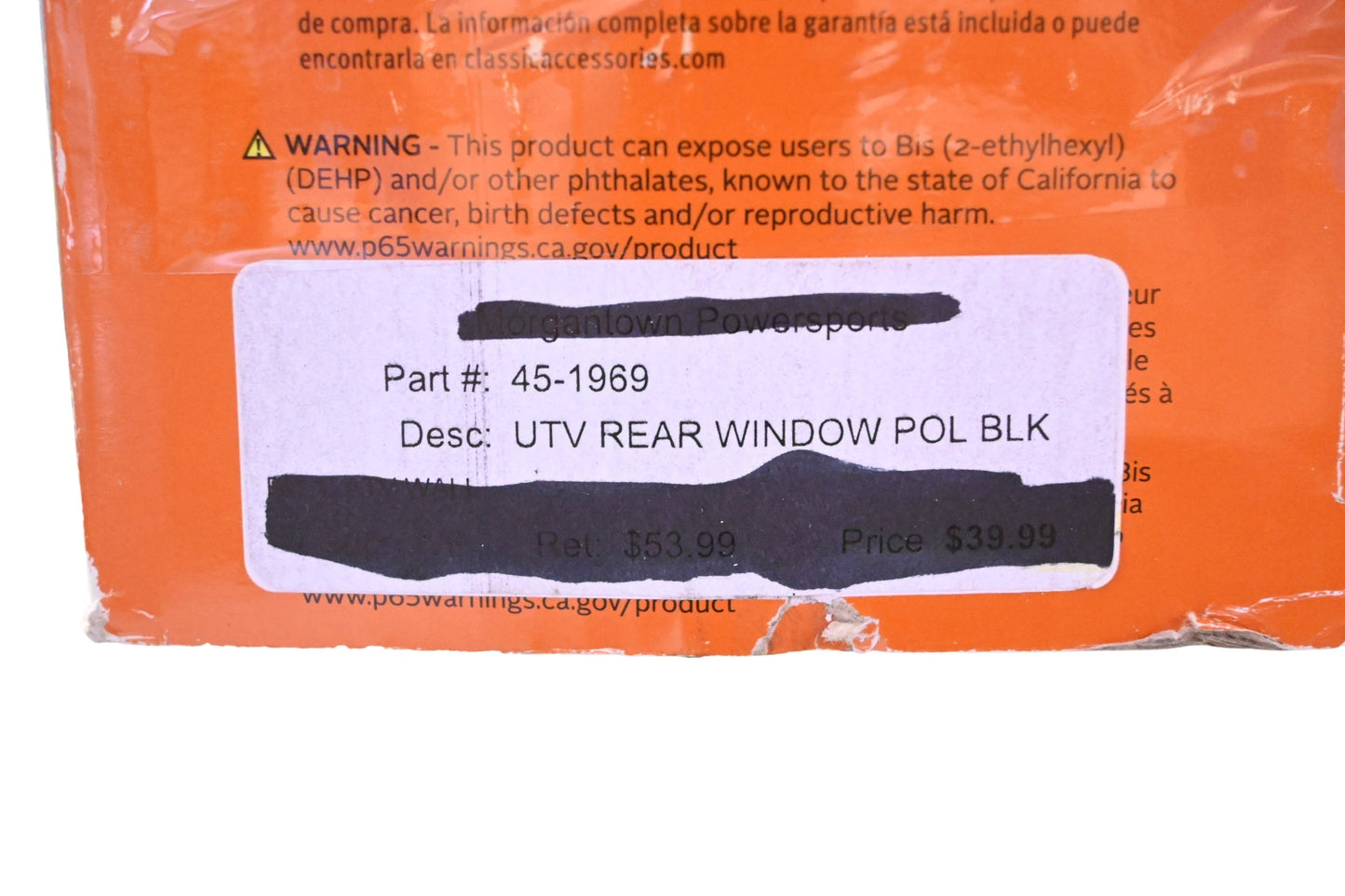 Quad Gear 45-1969 UTV Rear Window Assembly NOS