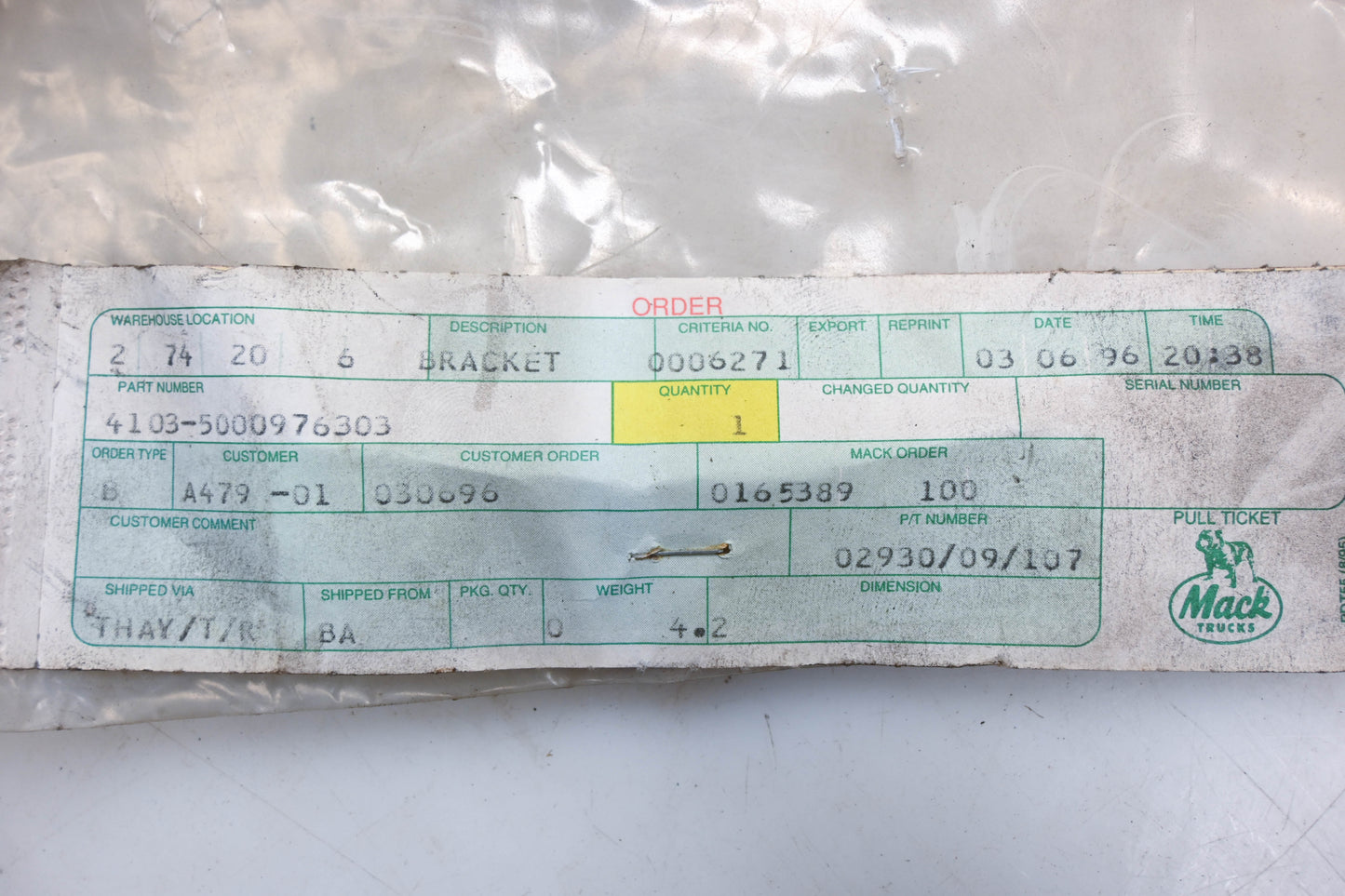 Mack 5000976303, 4103-5000976303 Renault Righthand Side Mirror Mount Bracket Assembly NOS