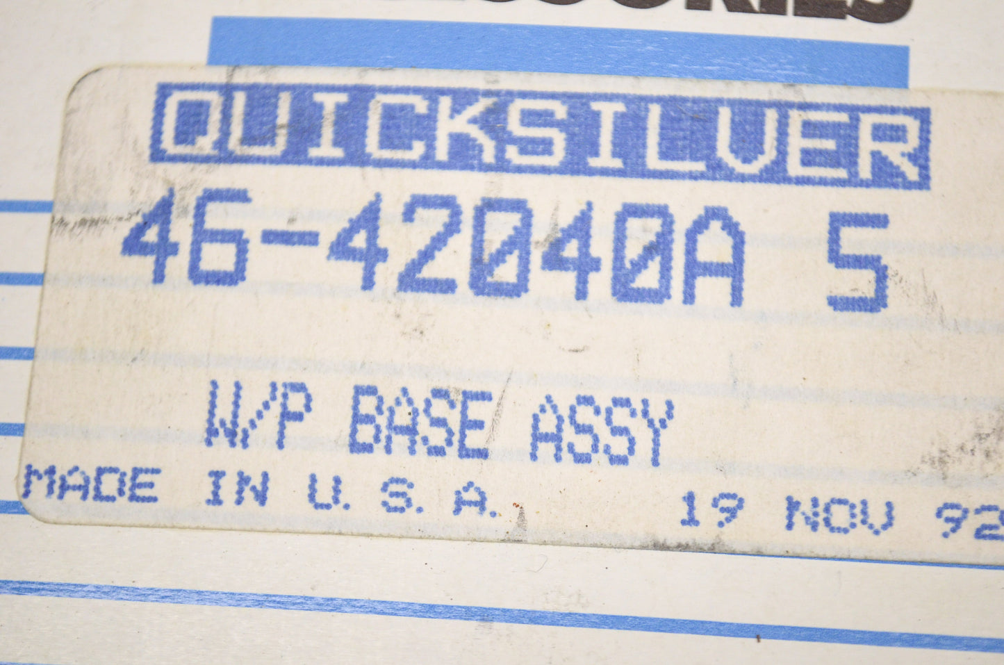 Mercury Pump Base Assembly Missing Gasket NOS