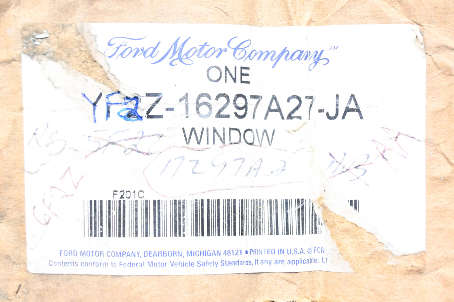 New OEM Ford YF2Z-16297A27-JA Left Side Solar Dark Grey Tinted Window Assembly NOS