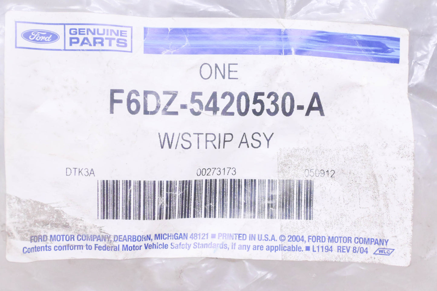 New OEM Ford F6DZ-5420530-A Passenger Side Upper Weatherstrip NOS