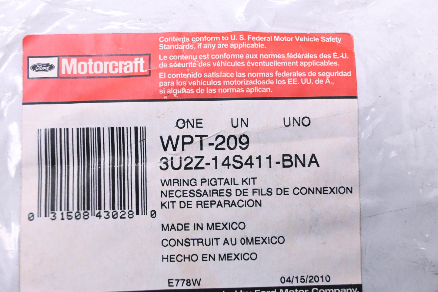 New OEM Motorcraft WPT-209, 3U2Z-14S411-BNA Wiring Pigtail Kit NOS