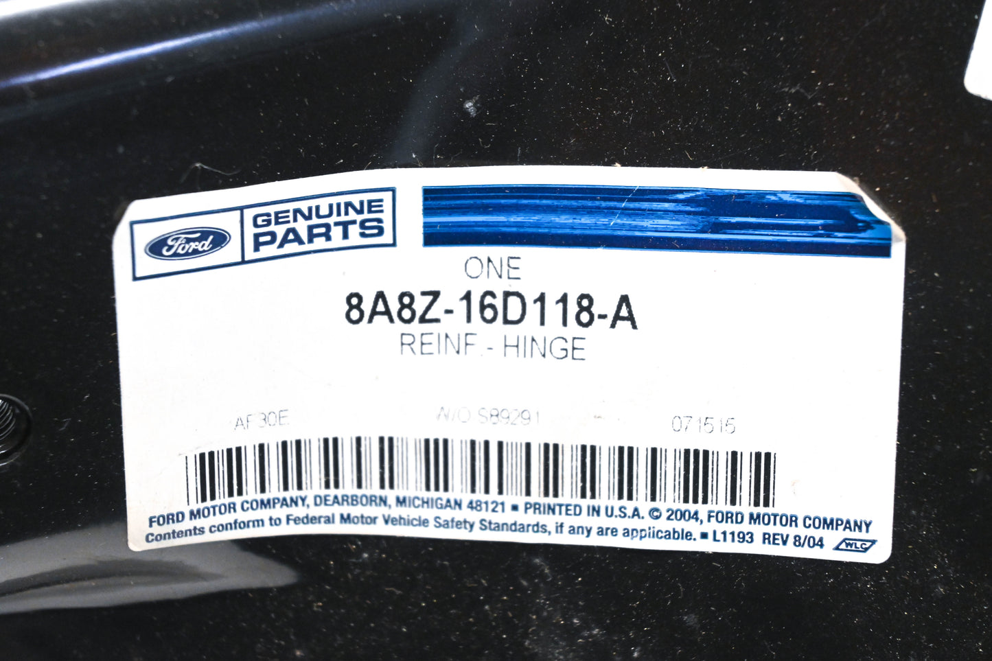 New OEM Ford 8A8Z-16D118-A Rear Hinge Inner Reinforcement Plate NOS