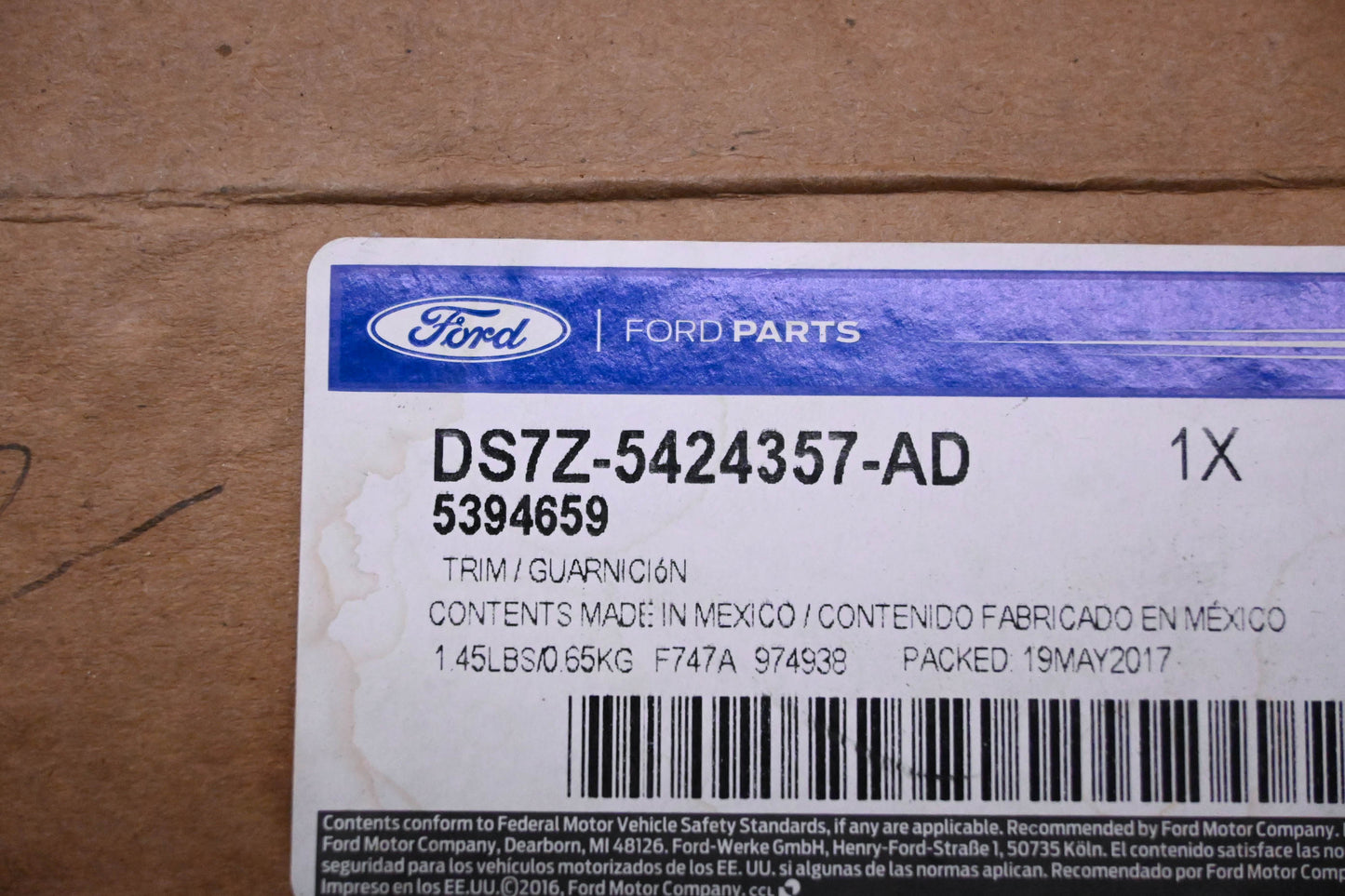 New OEM Ford DS7Z-5424357-AD, 5394659 Interior Pillar Trim Panel NOS