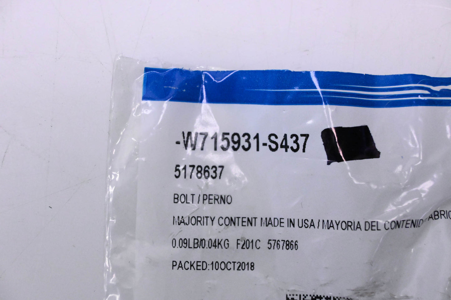 New OEM Ford W715931-S437, 5178637 Bolt NOS