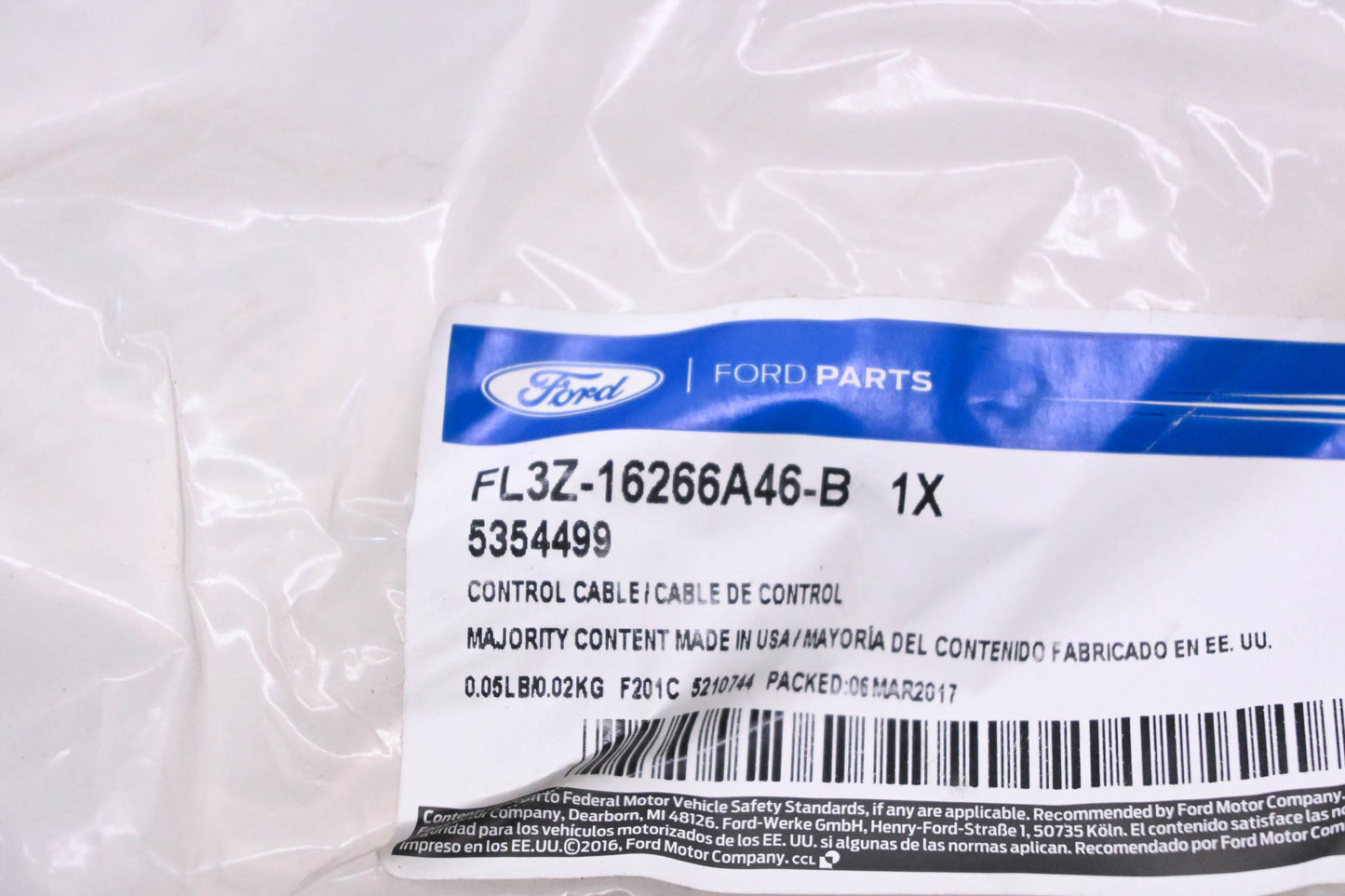 New OEM Ford FL3Z-16266A46-B, 5354499 Door Latch Control Cable Assembly NOS