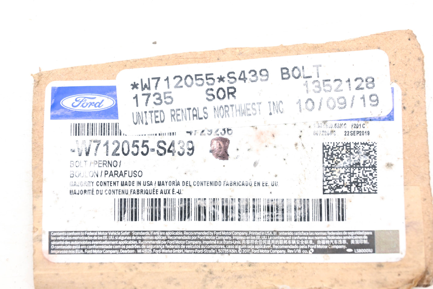 New OEM Ford W712055-S439 Steering Linkage Bridged Bolt NOS