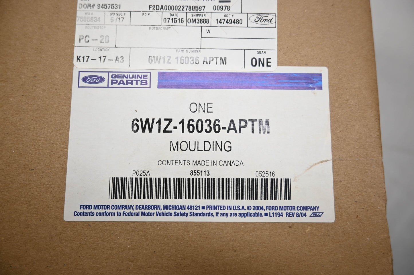 New OEM Ford 6W1Z-16036-APTM Molding NOS