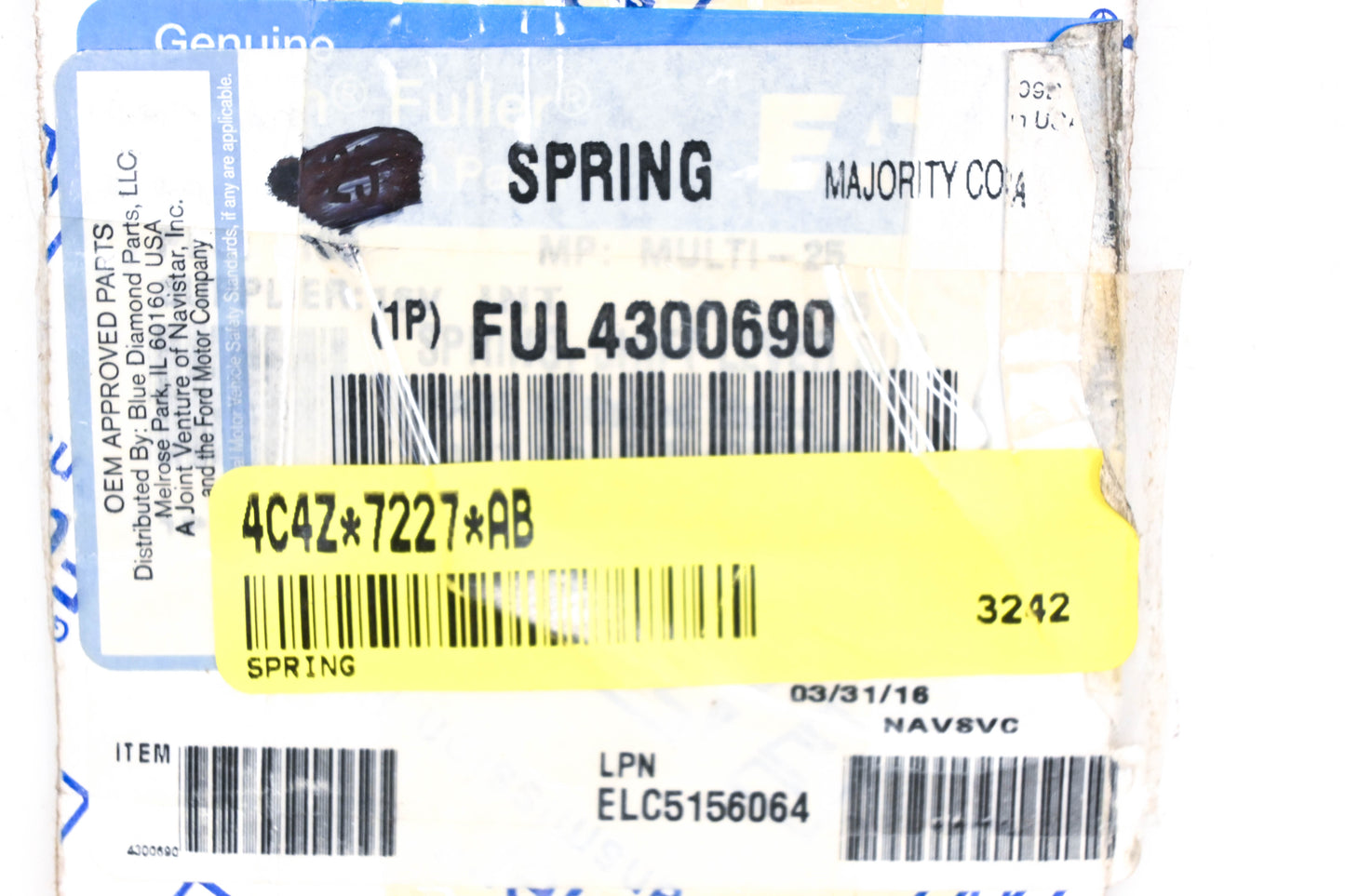 New OEM Ford 4C4Z-7227-AB, FUL4300690 Eaton Fuller Spring NOS