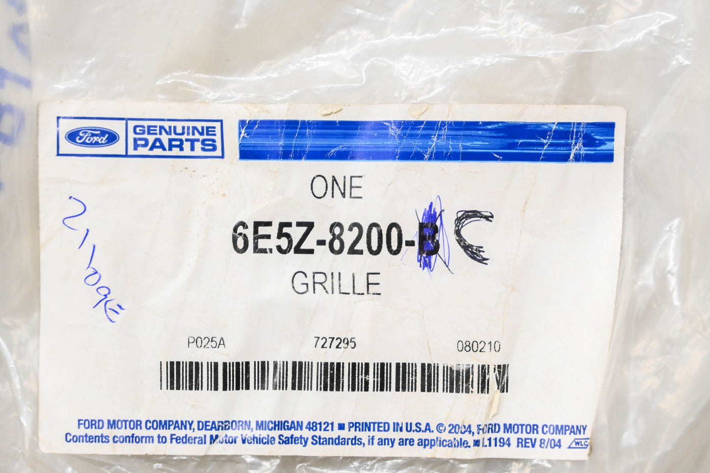 New OEM Ford 6E5Z-8200-C Lower Radiator Grille Bar NOS